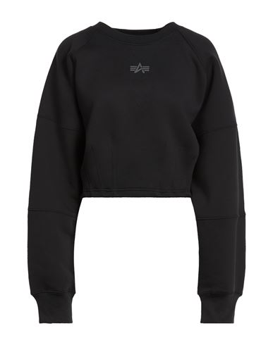 Woman Sweatshirt Black Size M Cotton, Polyester
