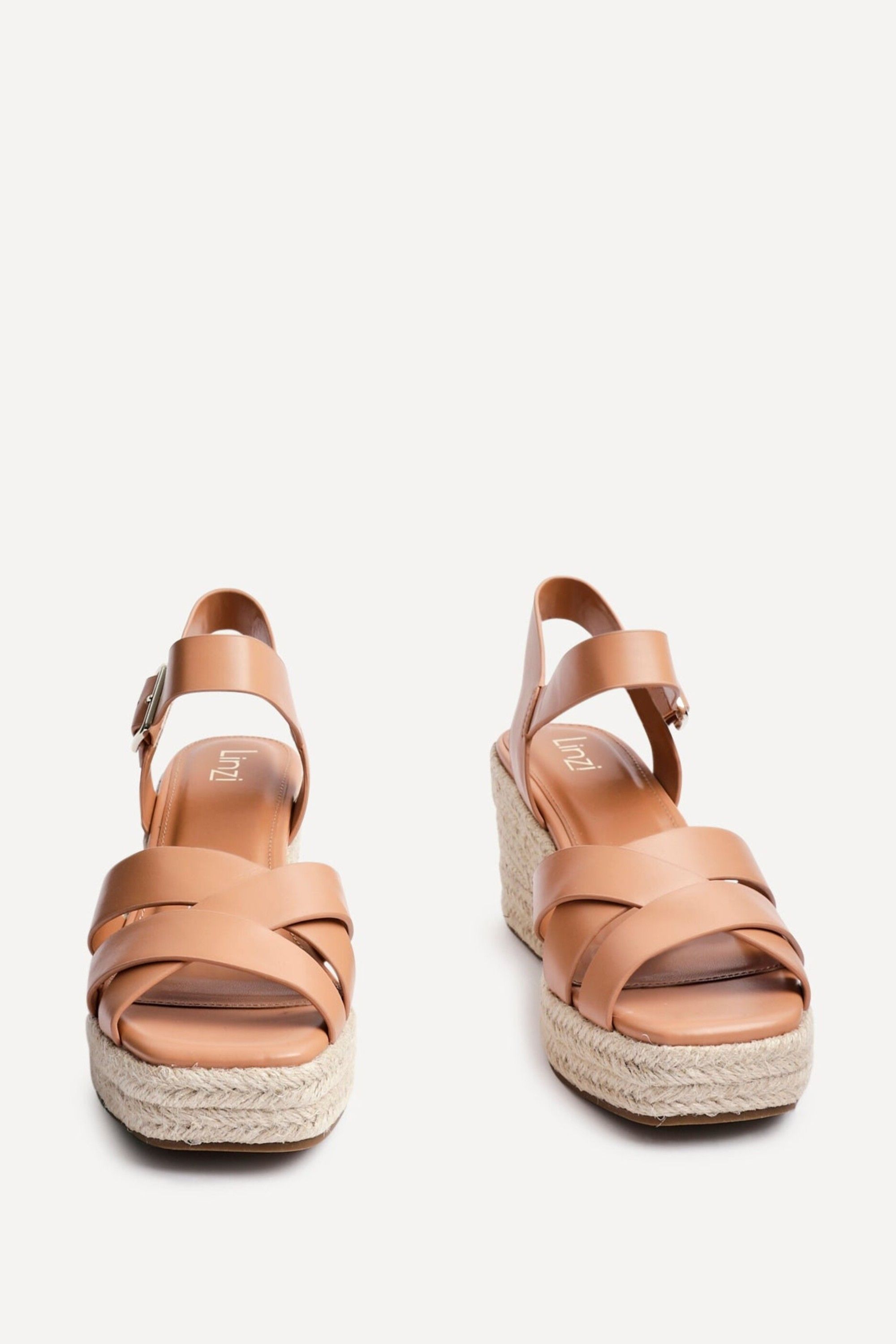 Linzi Women's Sheena Tan Crossover Espadrille Wedges | : 3/Standard Fit