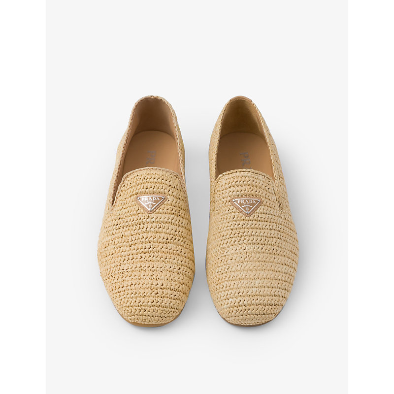 Mens Neutral Logo-plaque Slip-on Woven Loafers