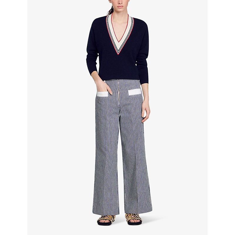 Womens Bleus V-neck Relaxed-fit Wool and Cashmere-blend Jumper