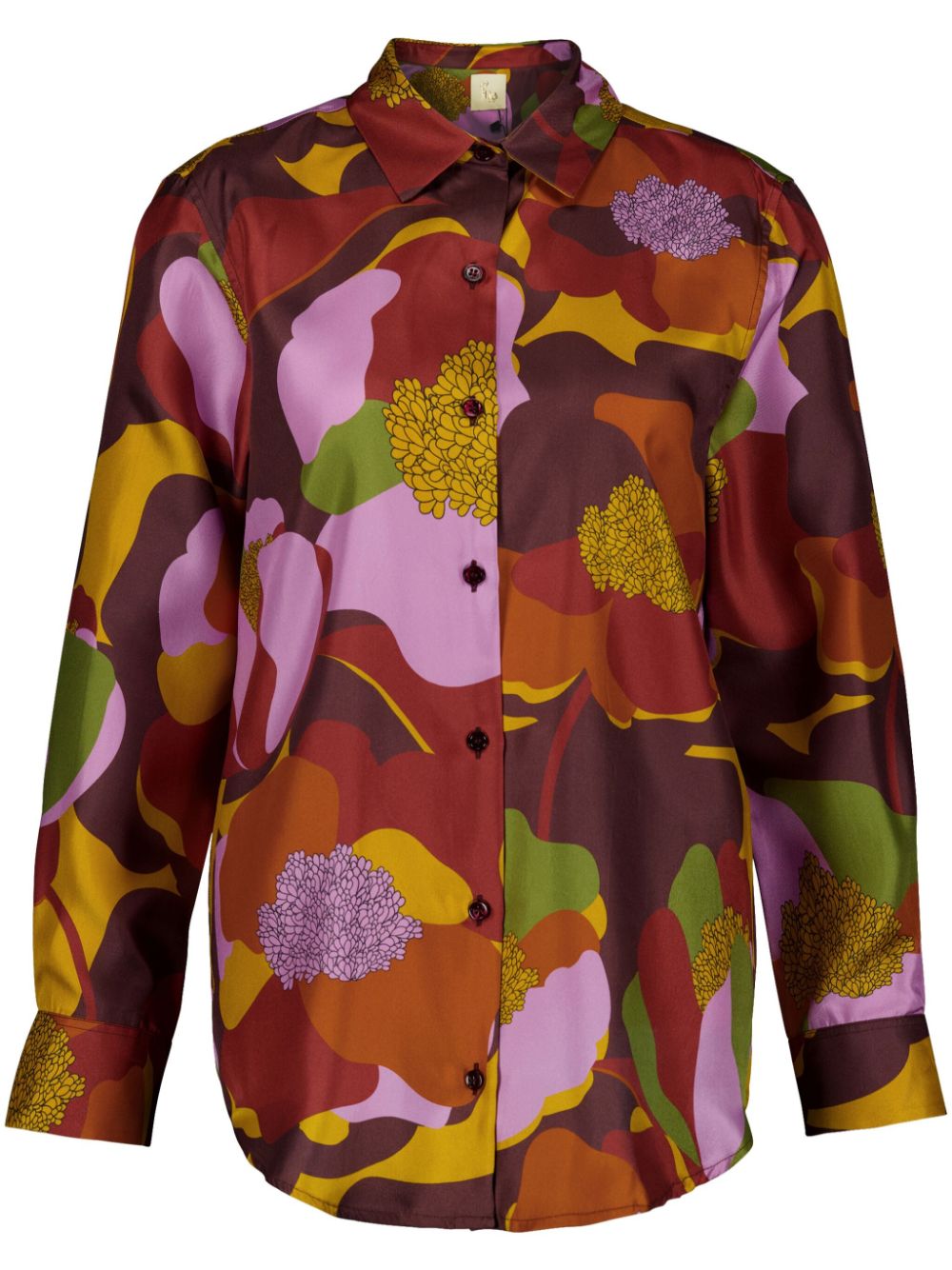 Floral-print silk shirt - Brown