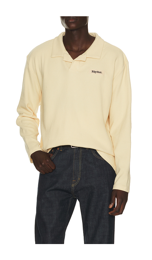 Rhythm Waffle Rugby Polo in Cream. - XL/1X also in S