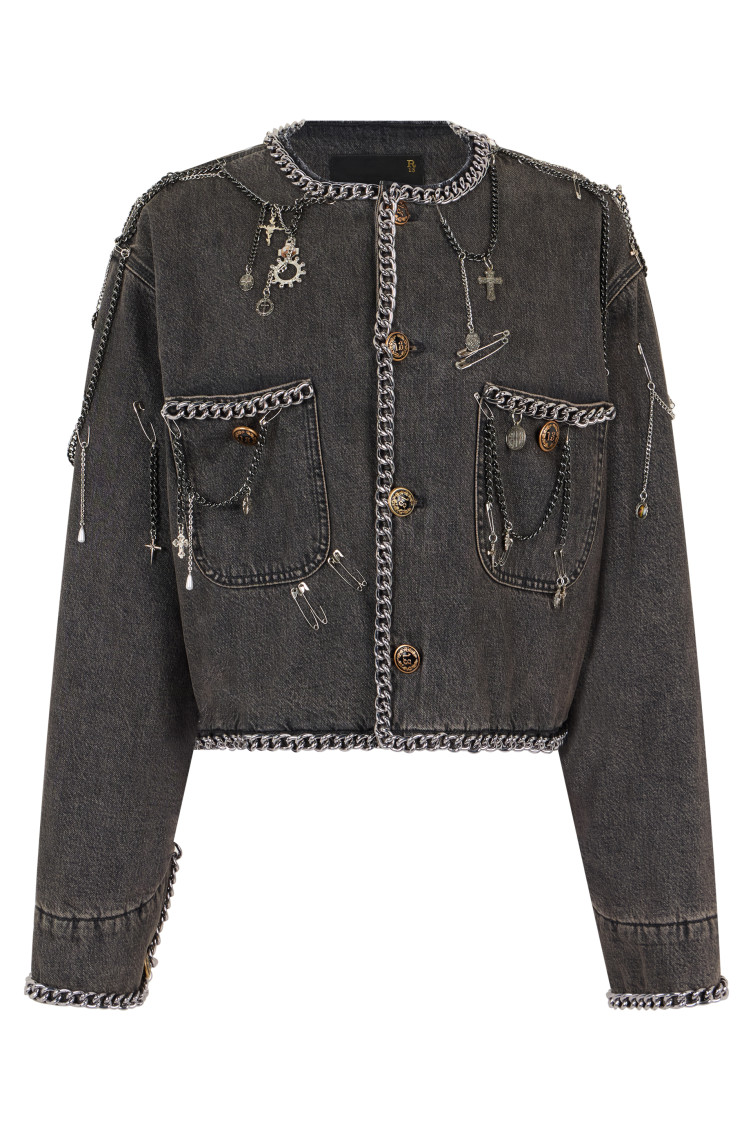 Grey Embellished Round Neck Jacket