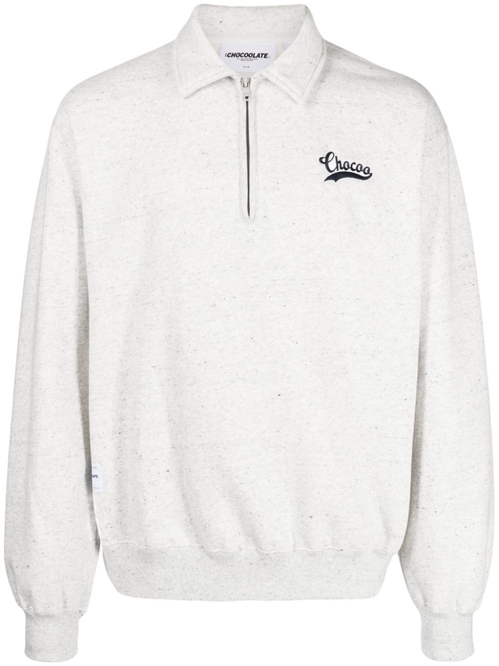 Logo-embroidered polo-collar sweatshirt - Grey
