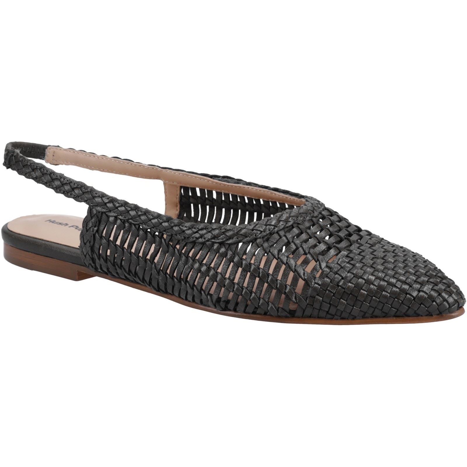 Hush Puppies Dalia Woven Leather Womens Black Flat