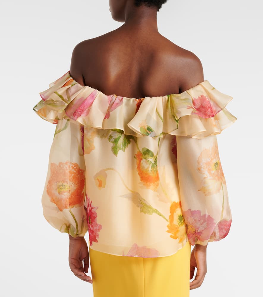 Floral off-shoulder silk organza top
