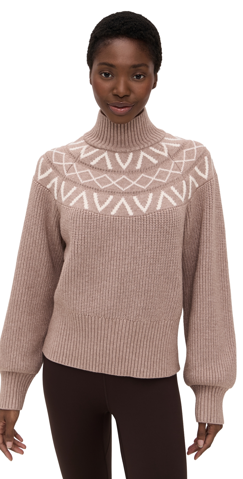 Marcie Fair Isle Yoke Knit Sweater Light Taupe