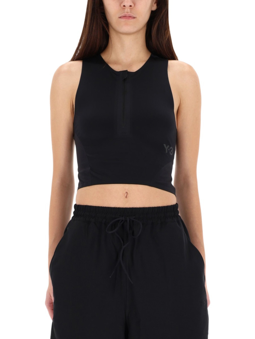 Y-3 - sleeveless cropped racerback top zipper