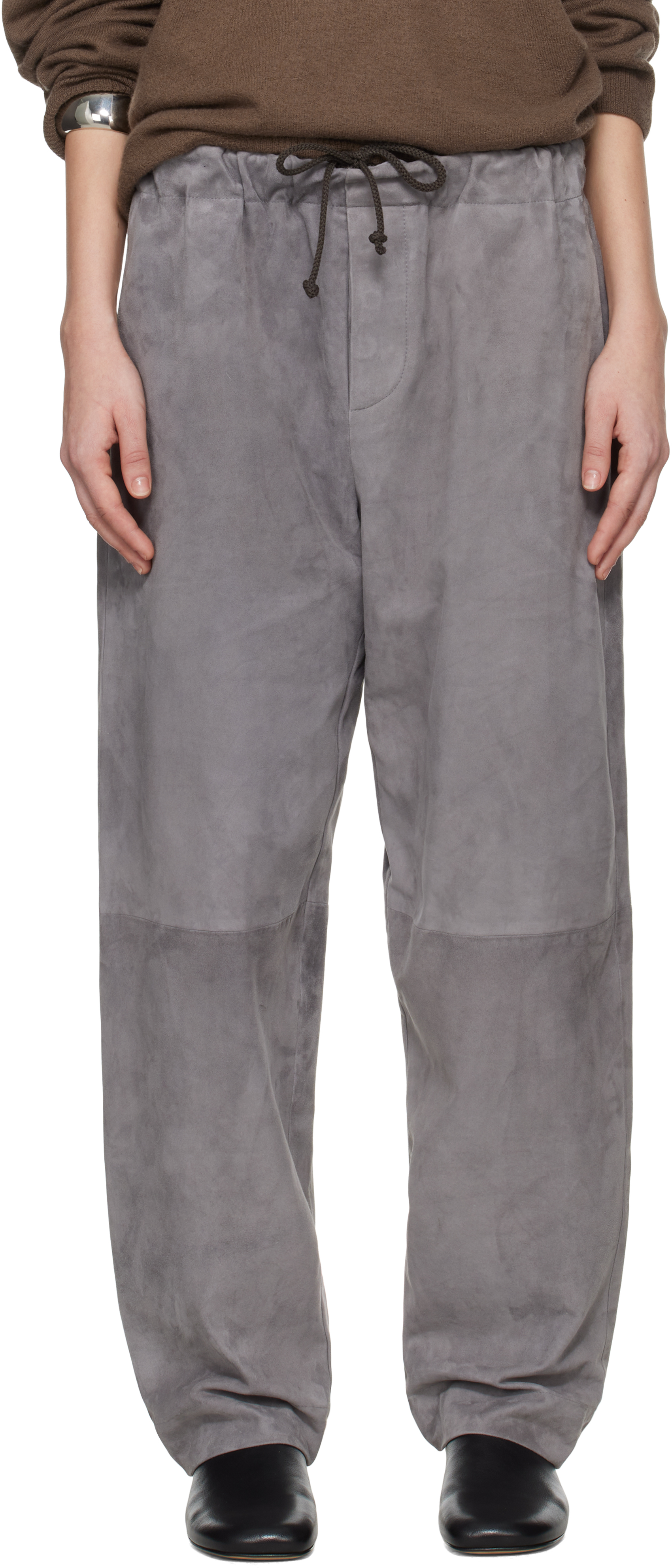 Meta Campania Collective Gray Ed Unlined Drawstring Lamb Suede Trousers