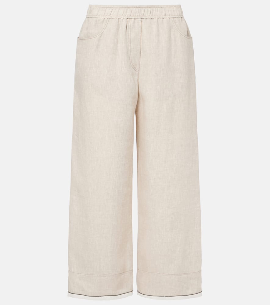 Linen cropped wide-leg pants