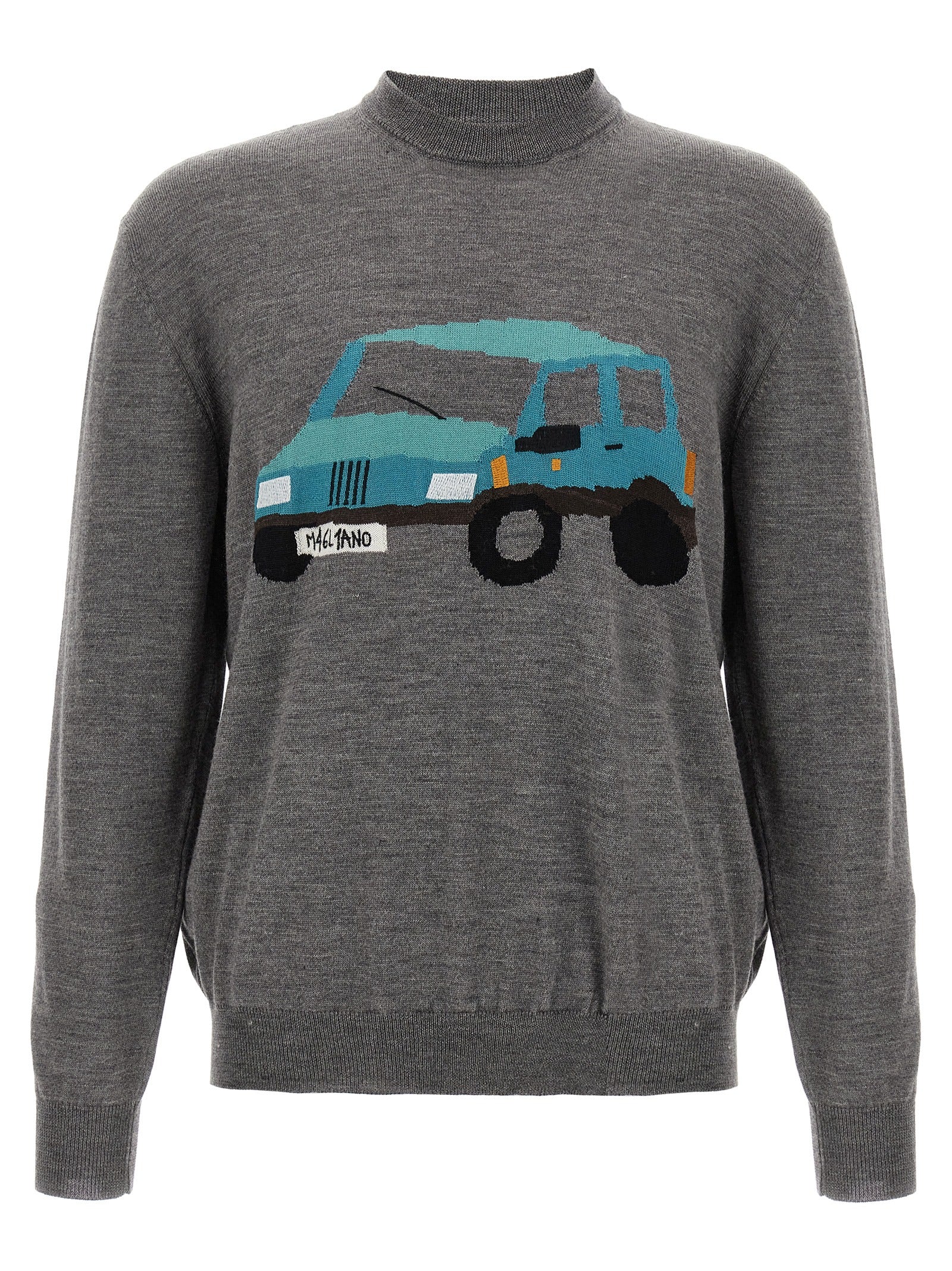 Jacquard Car-Print Wool Sweatshirt — Gray