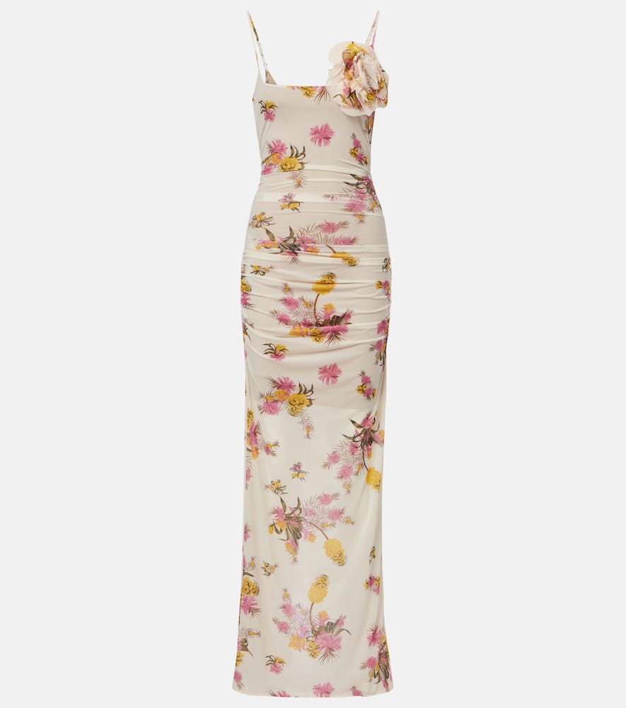 Floral-appliqué floral jersey maxi dress