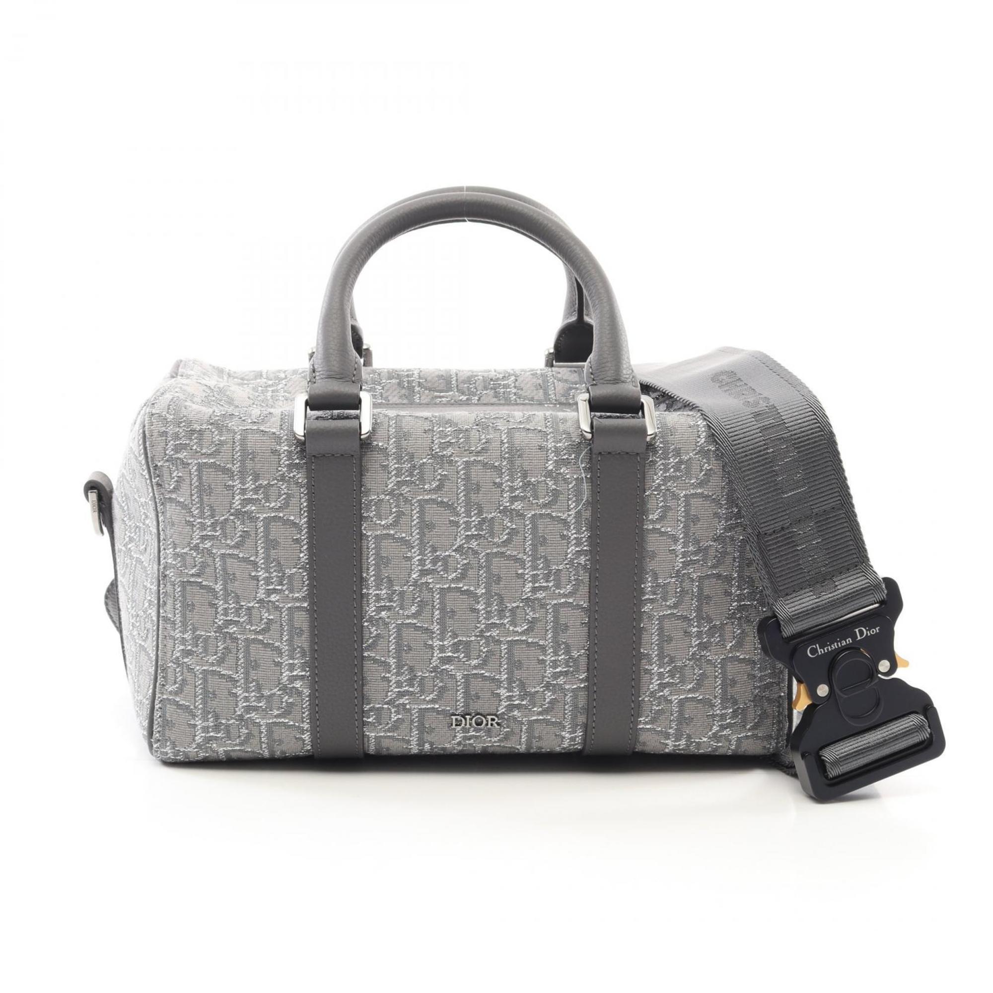 Christian Dior Gray Silver Canvas Leather Handbag Pre-Owned