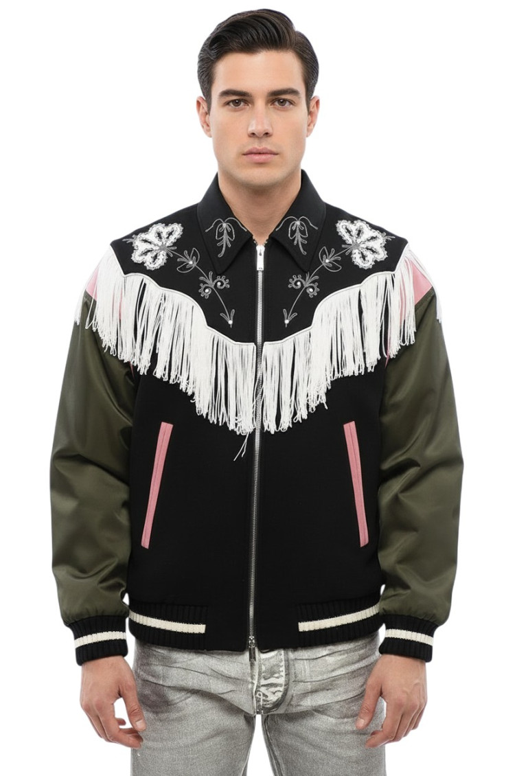 Black Shirt Collar Varsity Jacket