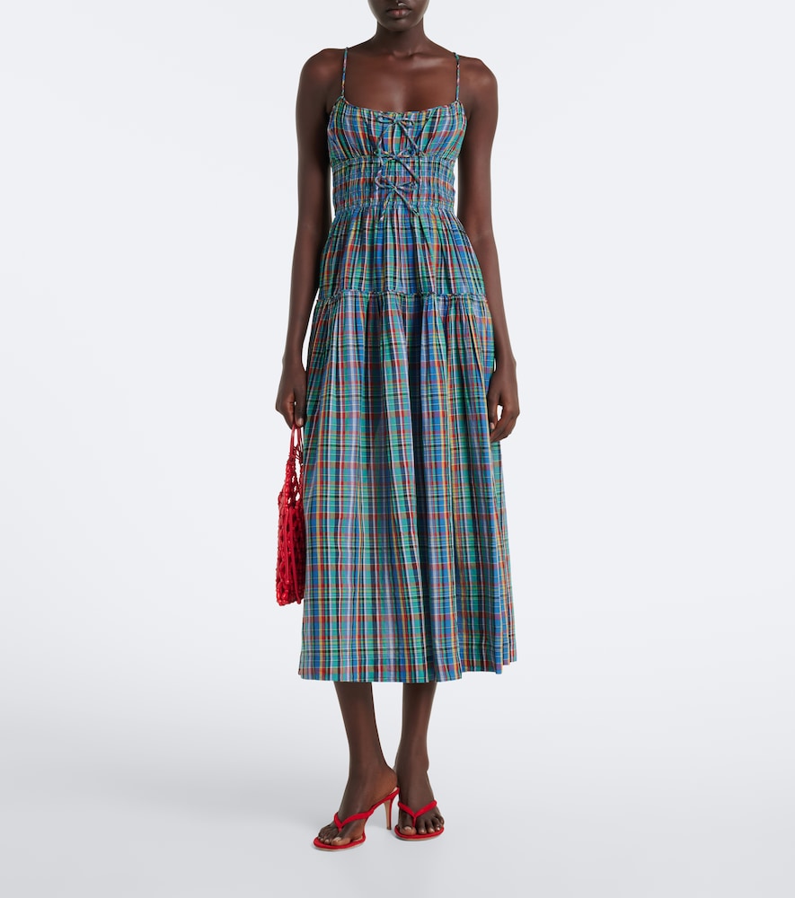 Dôen Brielle plaid cotton midi dress
