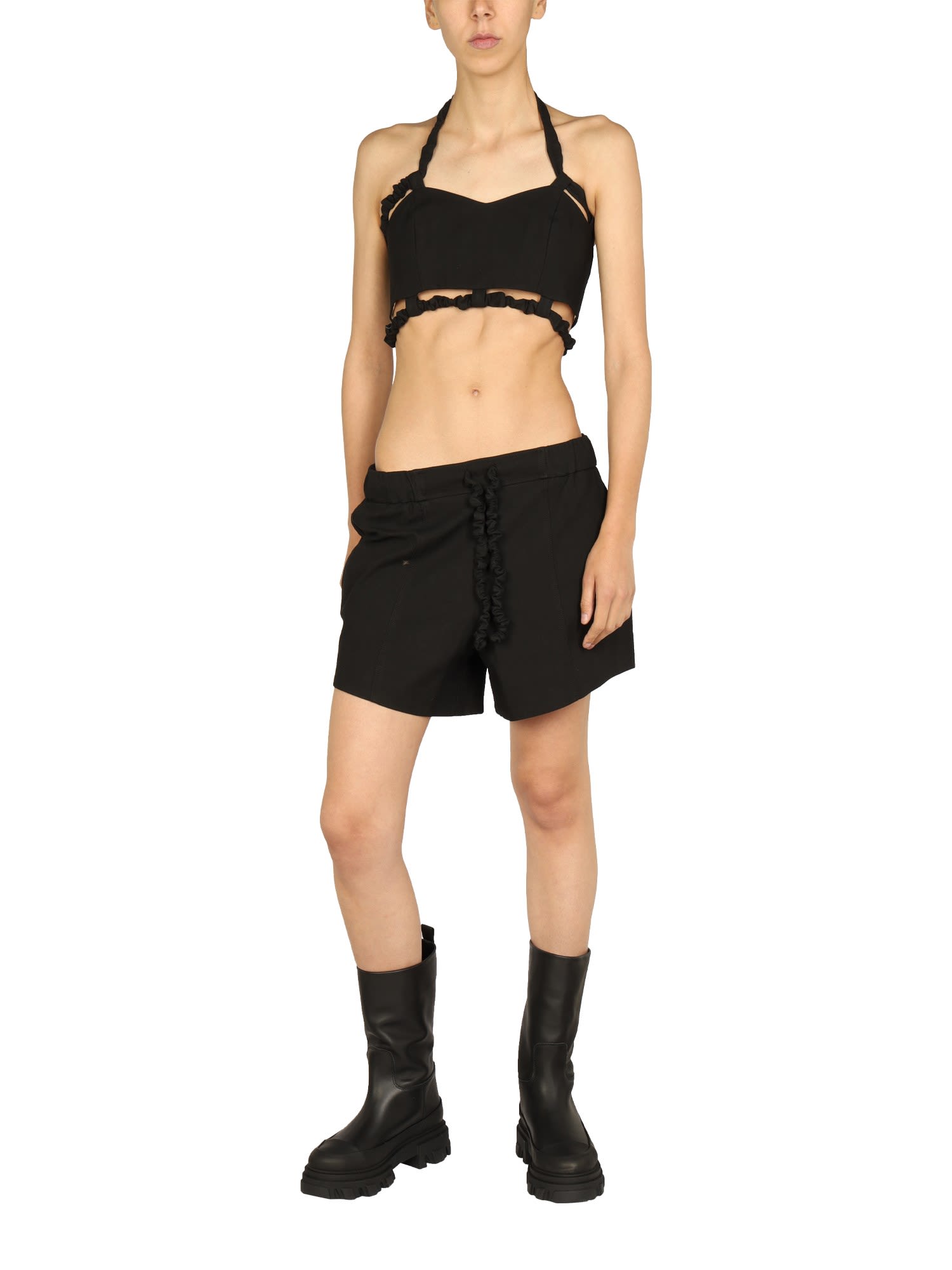 Crinkled drawstring-detail shorts