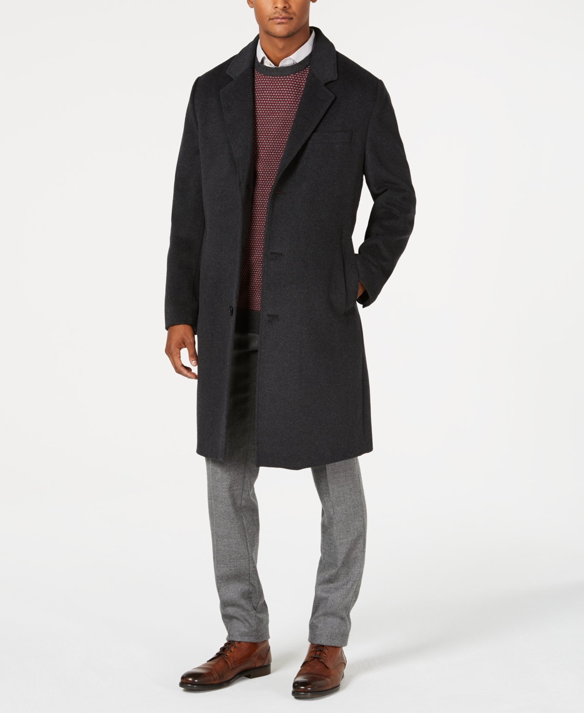 Men Signature Wool-Blend Overcoat - Dark Charcoal