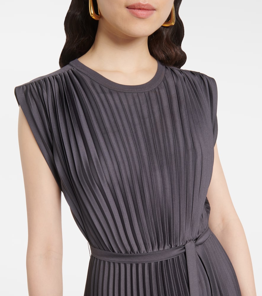Volta belted plissé satin midi dress