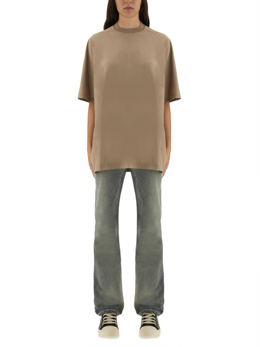 Beige Solid Crew Neck T-Shirt