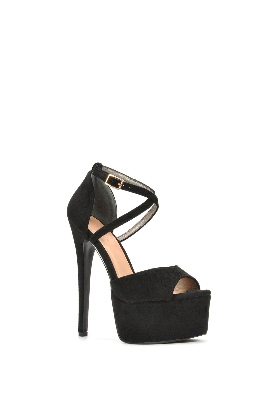 Xy London 'suzanna' Strappy High Platform Heels With Peep Toe In Jet Black