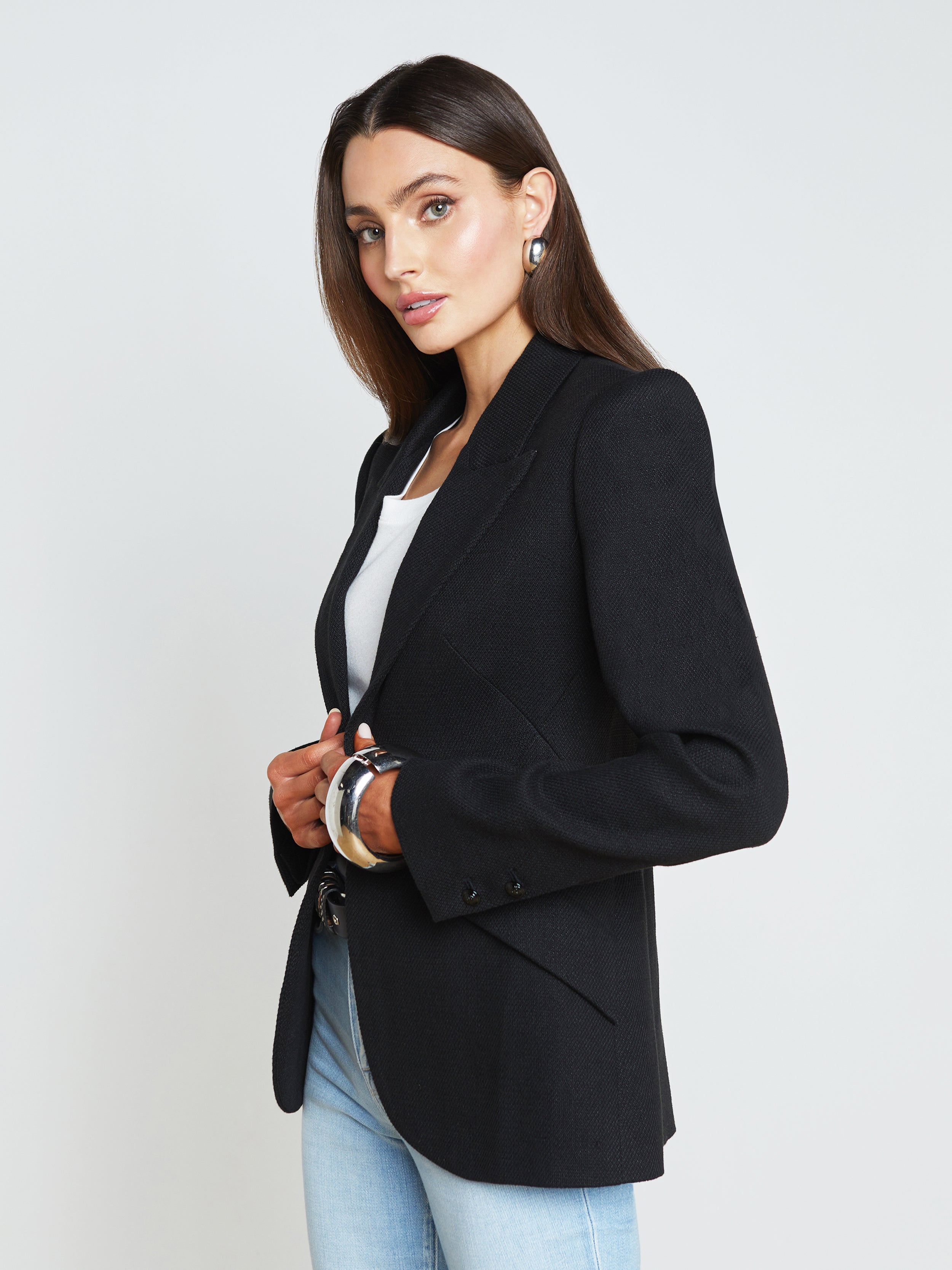 Chamberlain Linen-Blend Blazer In Black