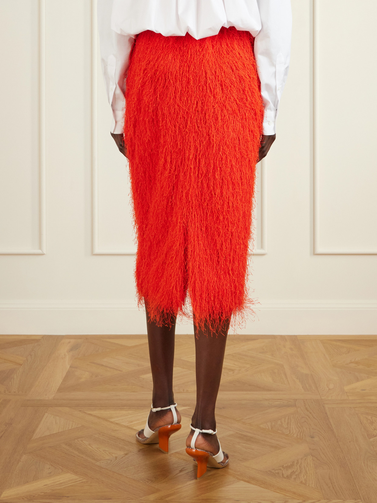 Fringed Knitted Midi Skirt - Red