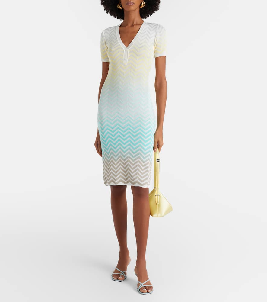 Zigzag knitted cotton-blend midi dress