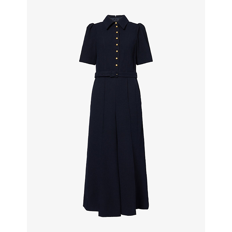 Womens Wide-Leg Textured Woven Jumpsuit