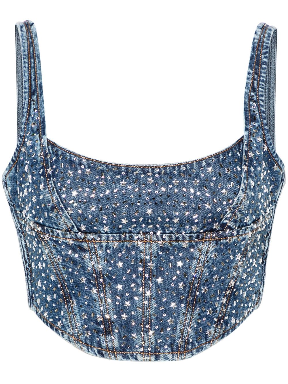 Rhinestoned denim bustier - Blue