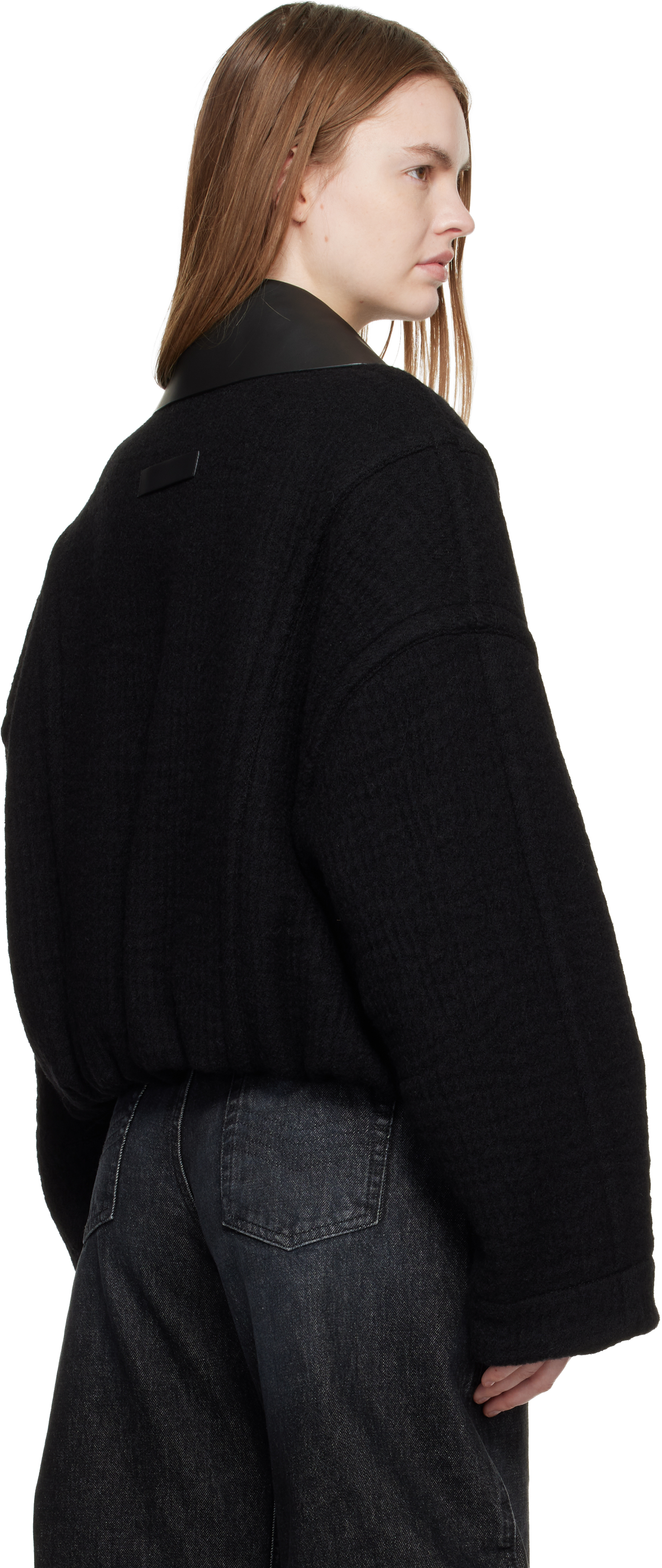 Black Heavy Wool Bomber Jacket