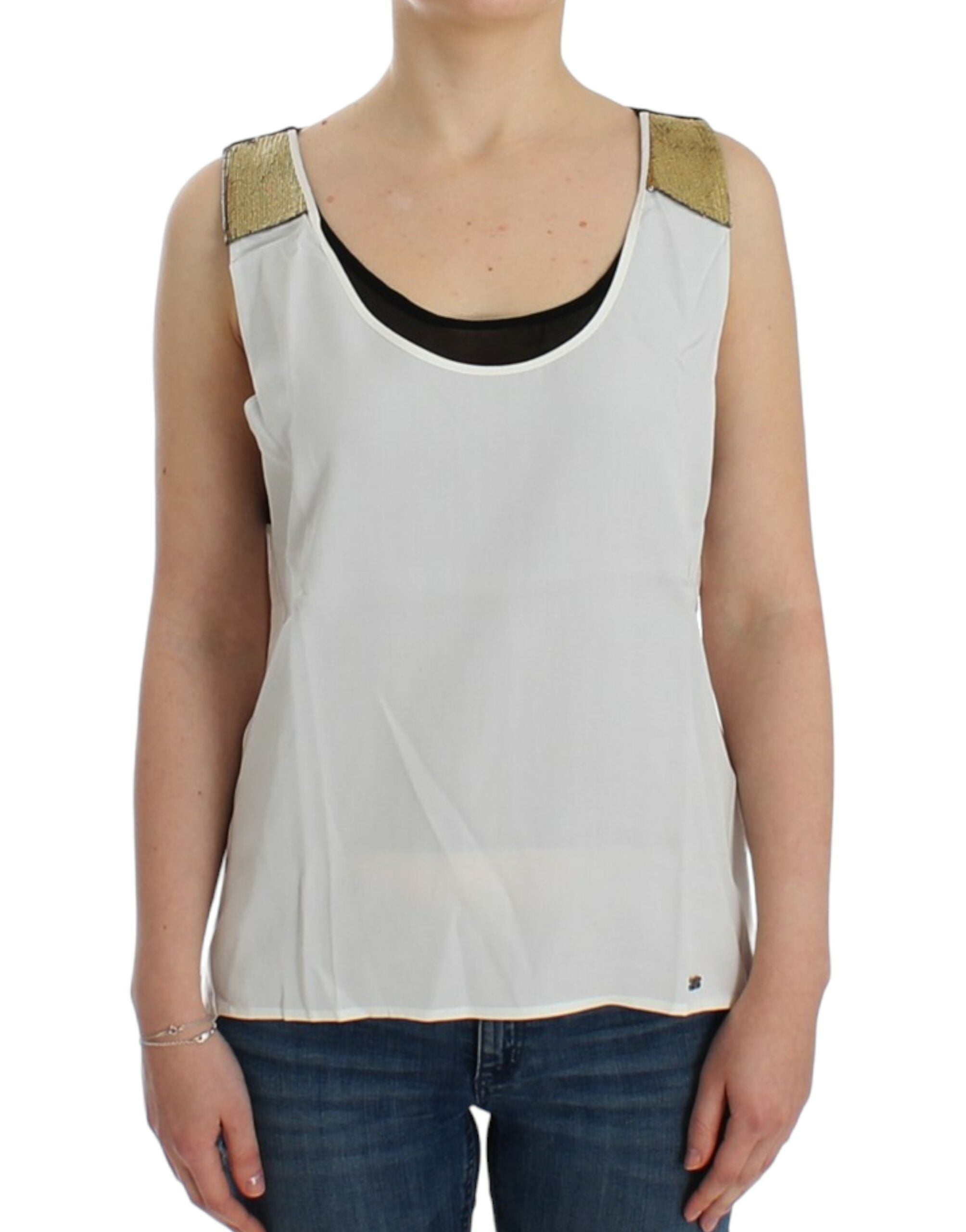 Lyocell with Metallic Shoulders Tank Top — White