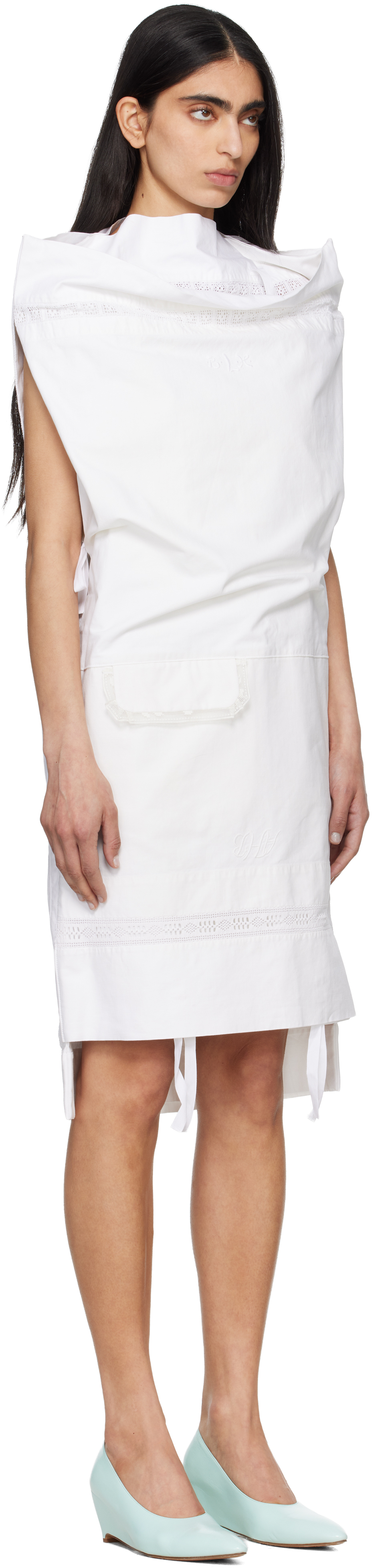 White Open Pillow Case Midi Dress