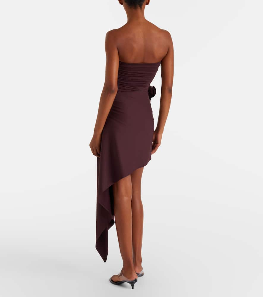 Floral-appliqué draped miniskirt