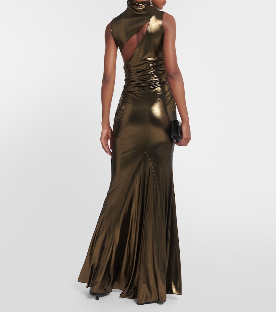 Cutout ruched metallic gown