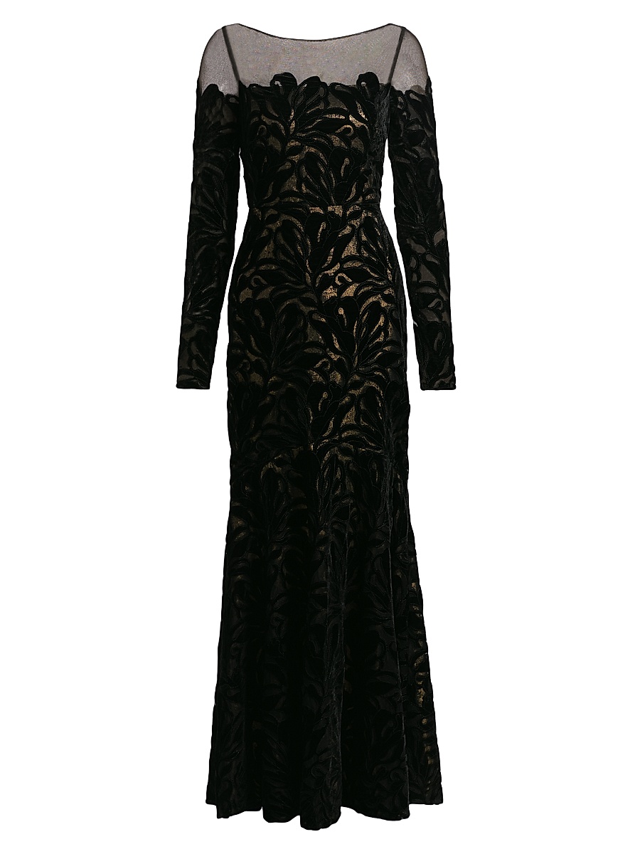 Women's Velvet Lace Fit & Flare Gown - Black Gold
