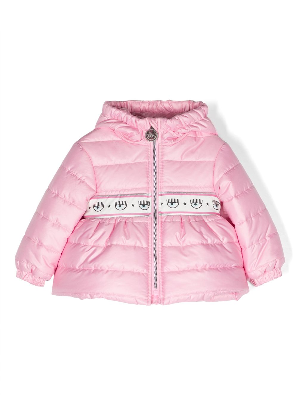 Eyelike-motif padded hooded jacket - Pink