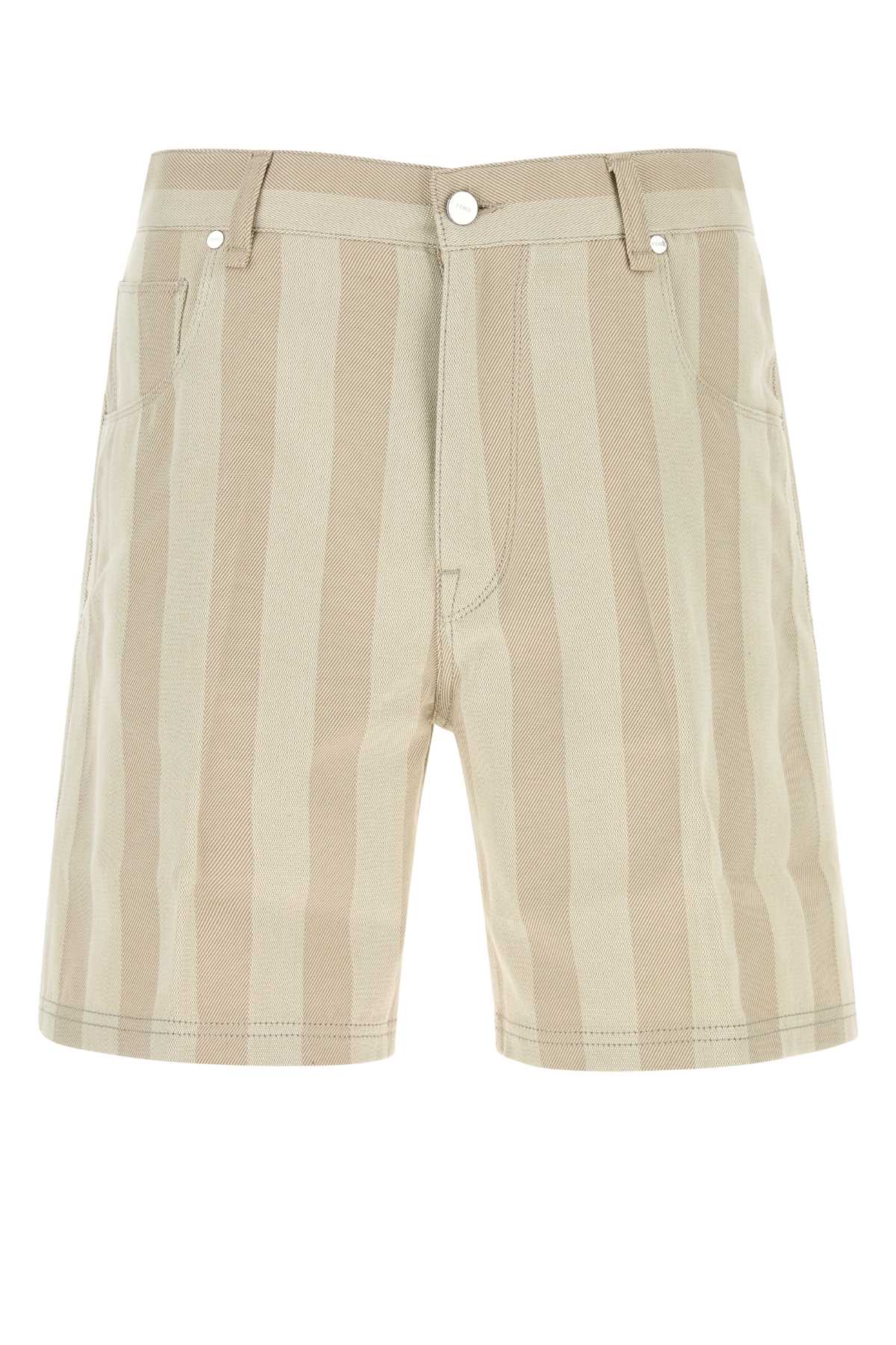 Striped Cotton Bermuda Shorts — Beige