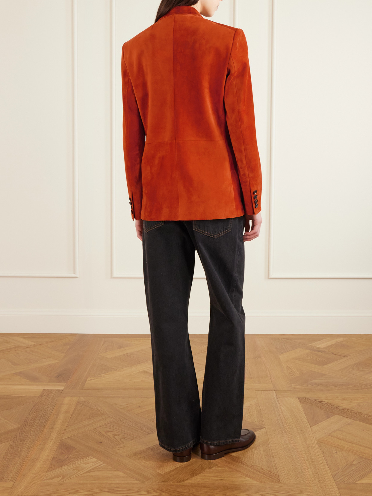 Norick Paneled Suede Blazer - Orange