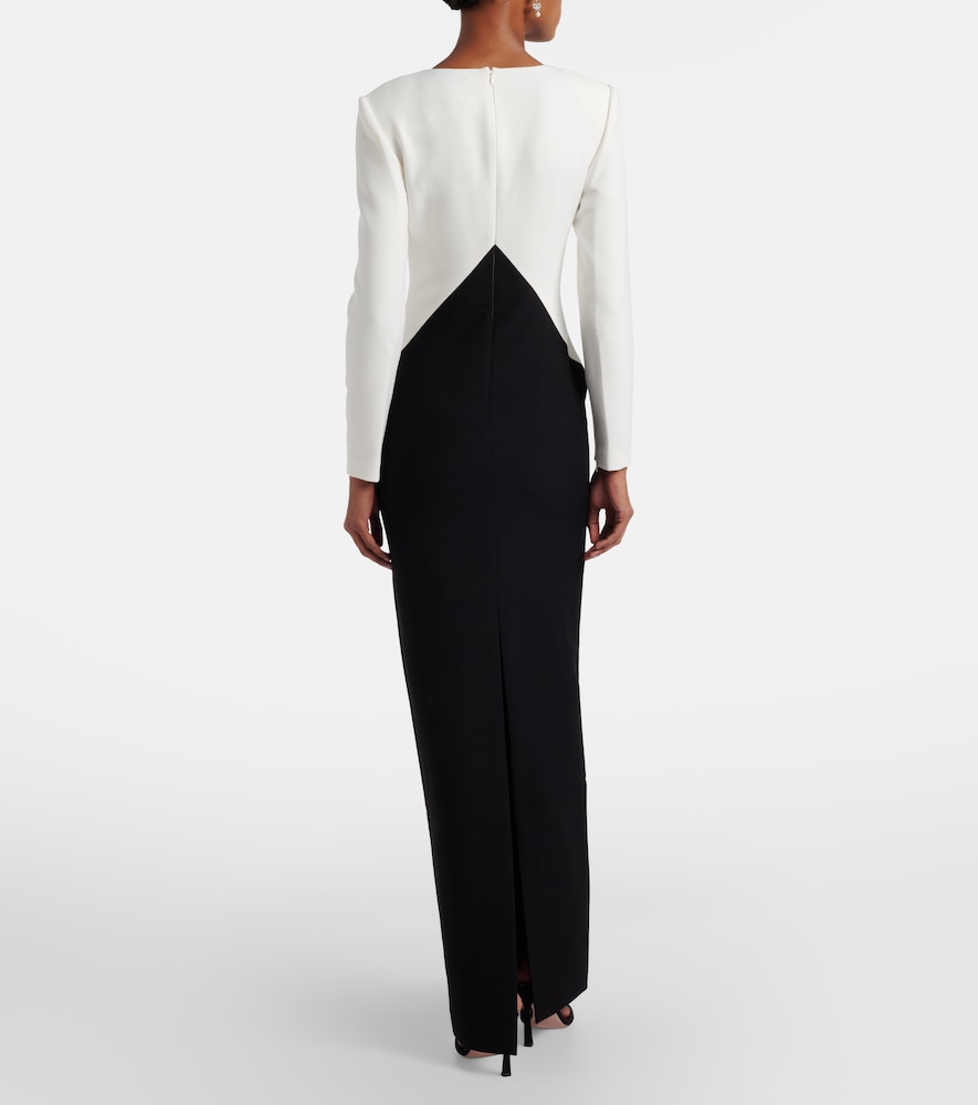 Floral-appliqué crêpe gown