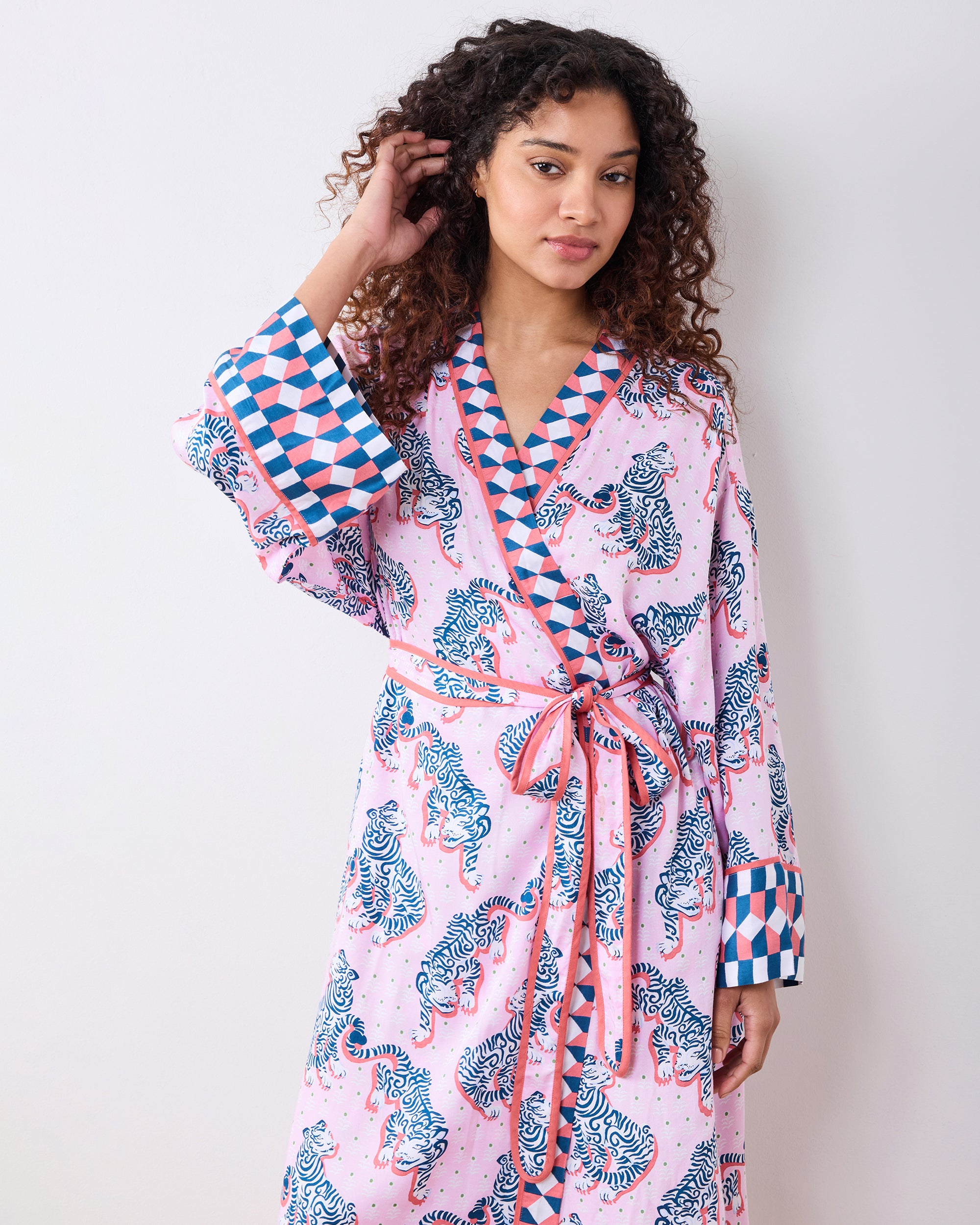 Eco Silky Robe in Tiger Queen | Women's 5X/6X | Pink | | Sleepwear