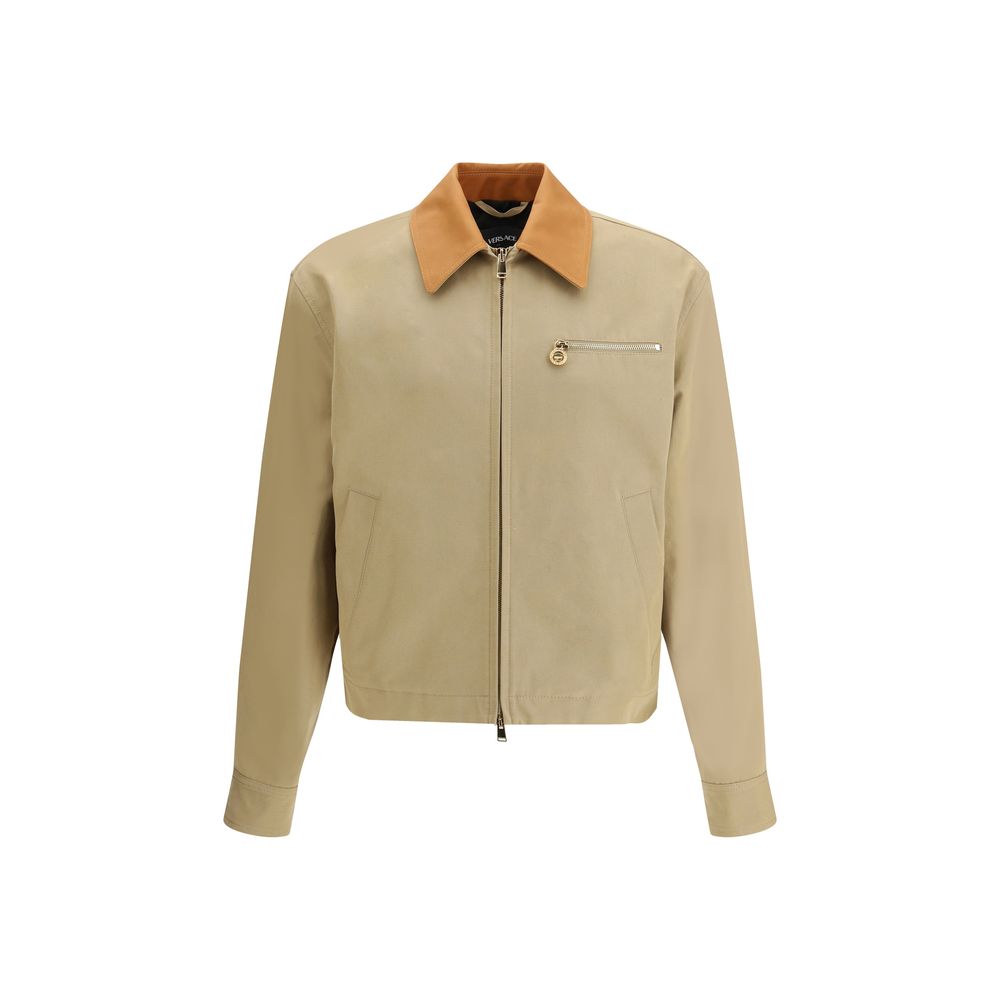 Contrasting Leather Collar Cotton Jacket — Beige