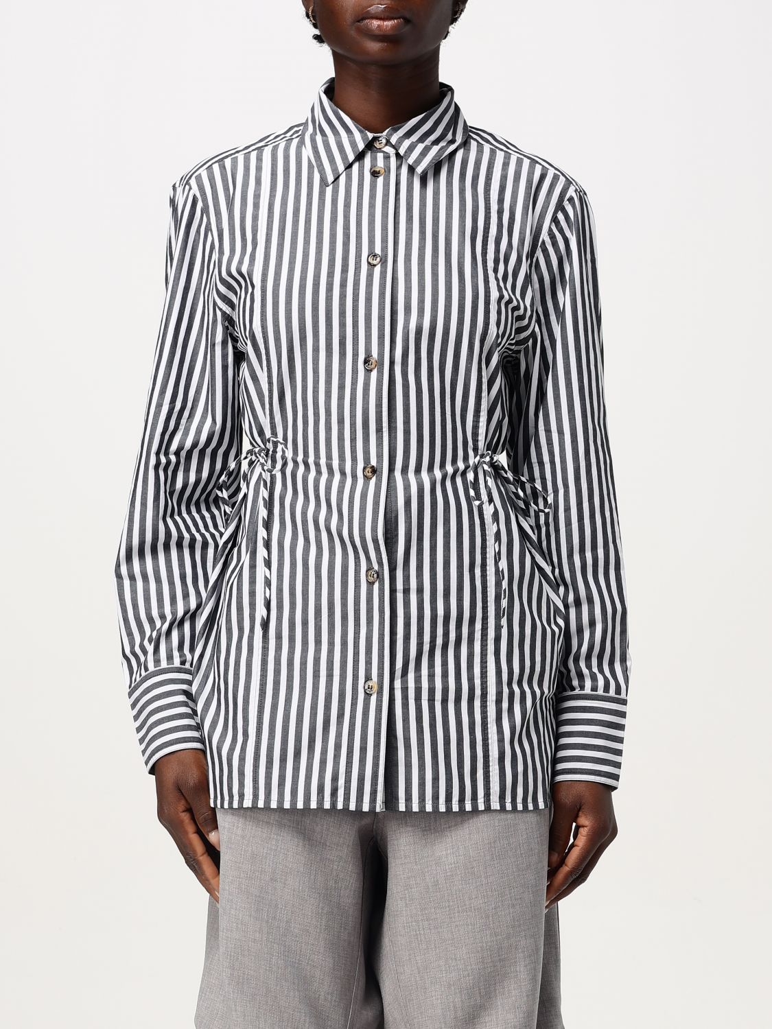 Striped poplin shirt - Black