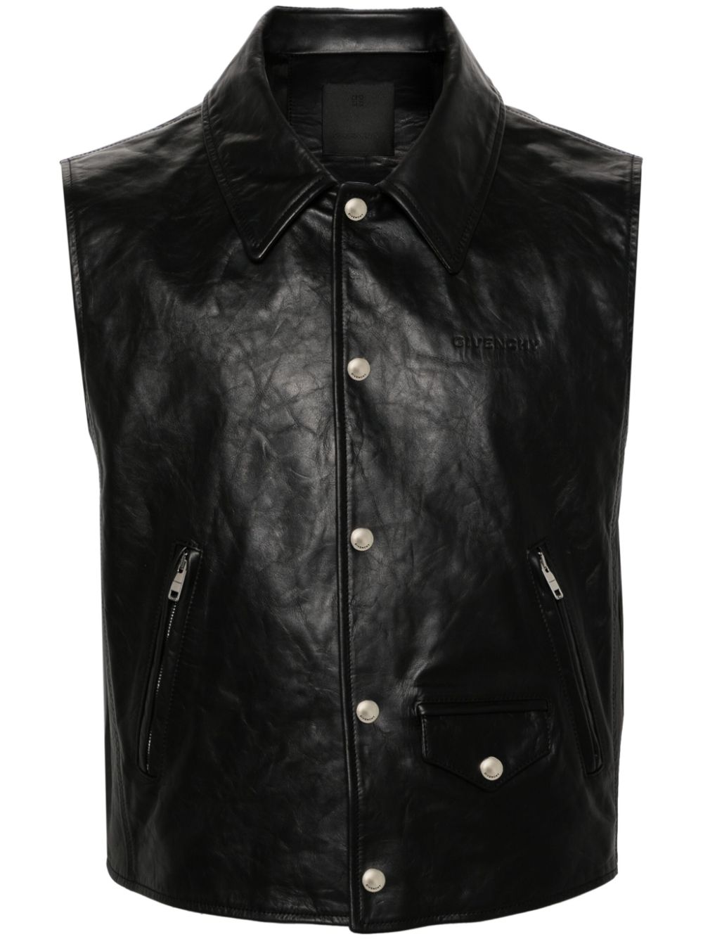 Press-stud leather gilet - Black