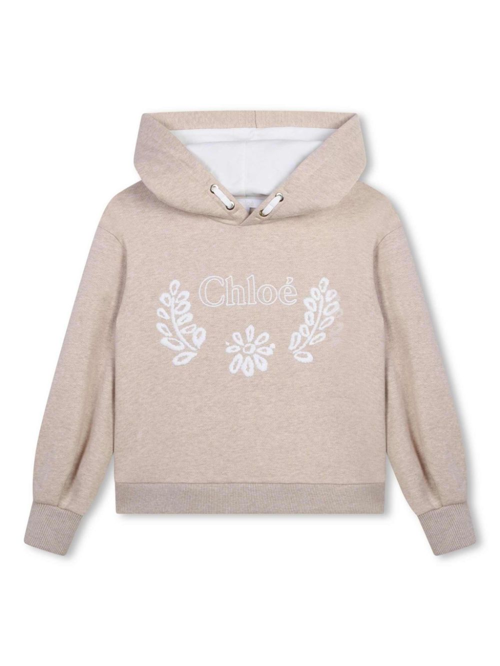 Embroidered-logo cotton hoodie - Neutrals