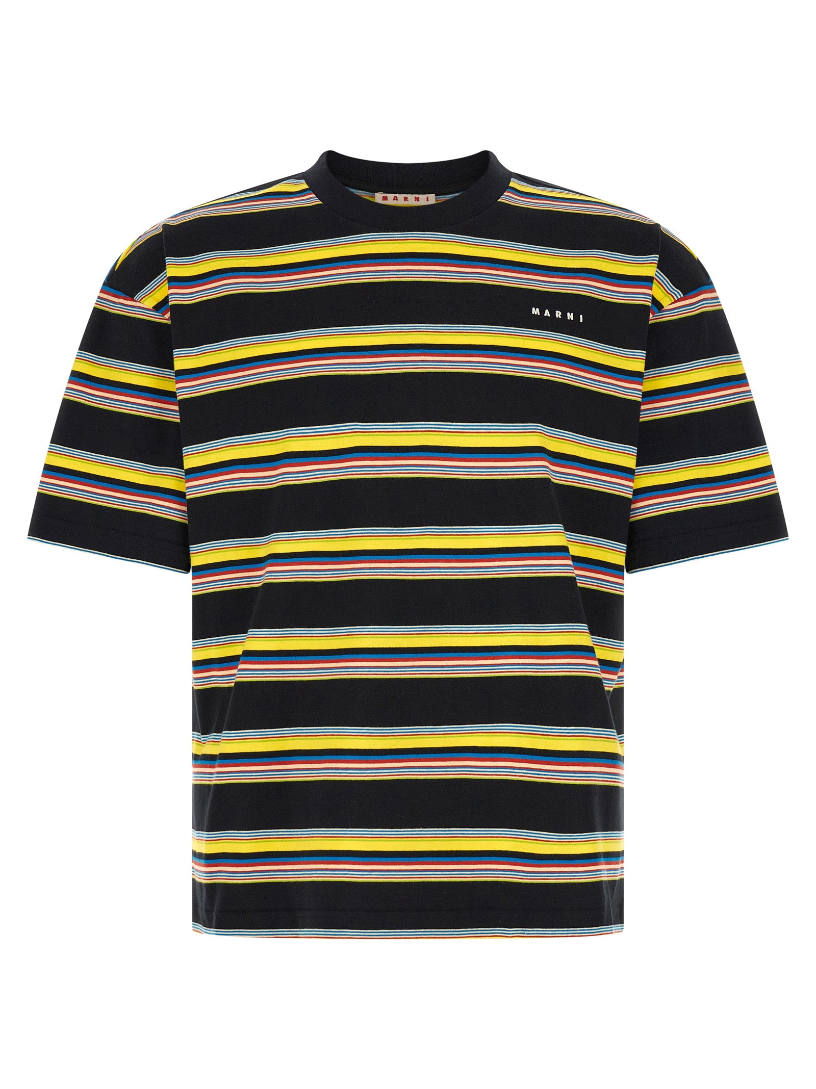 Multicolor Striped Cotton T-Shirt — Black