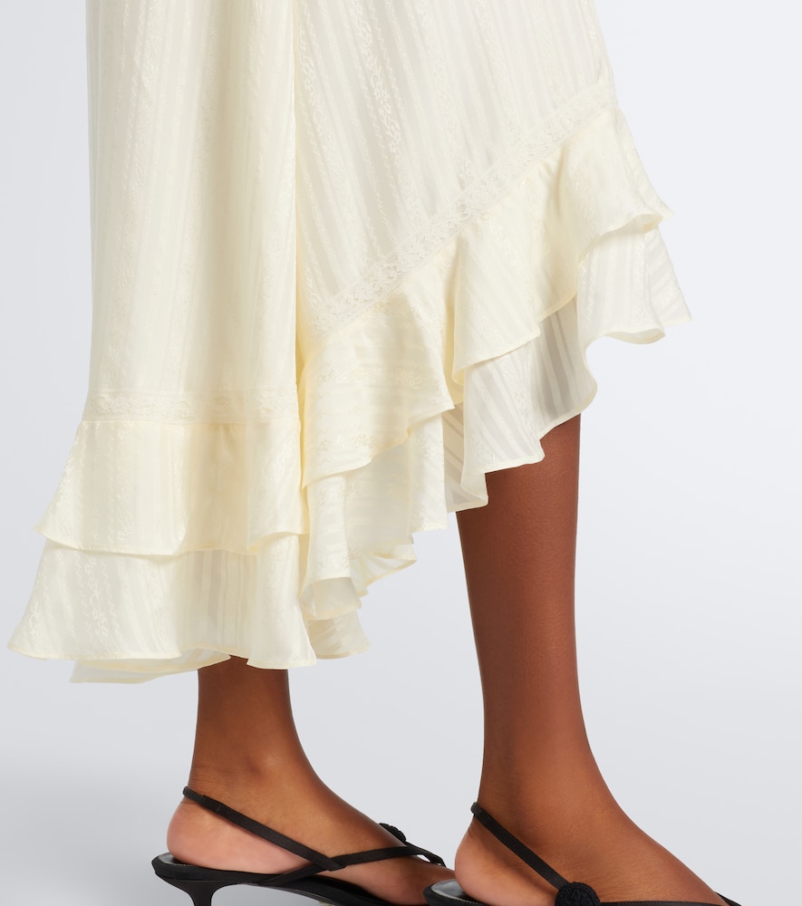 Ruffled lace-trimmed silk-blend midi dress