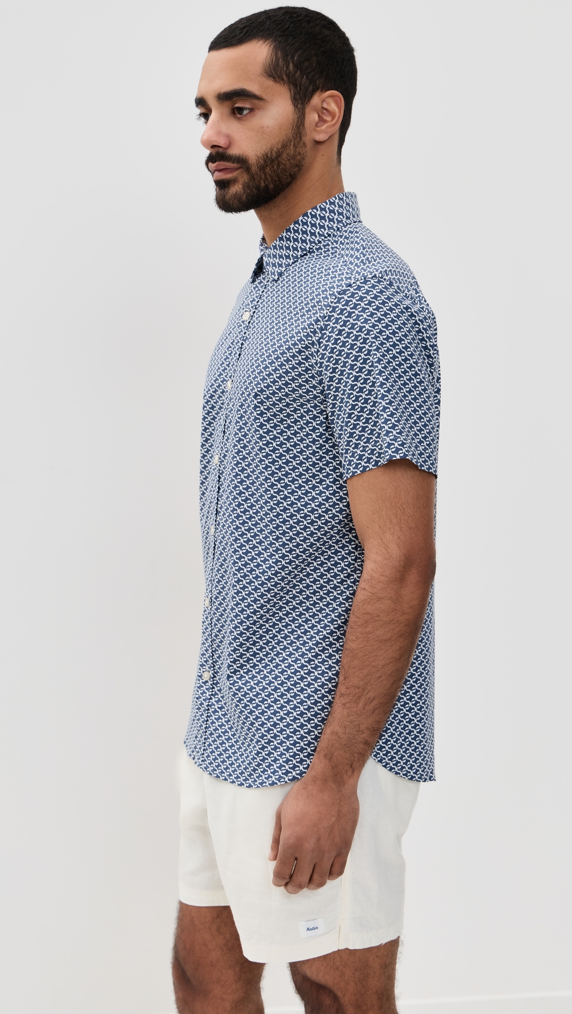 Fair Harbor The Short Sleeve Windward Shirt Navy Geo