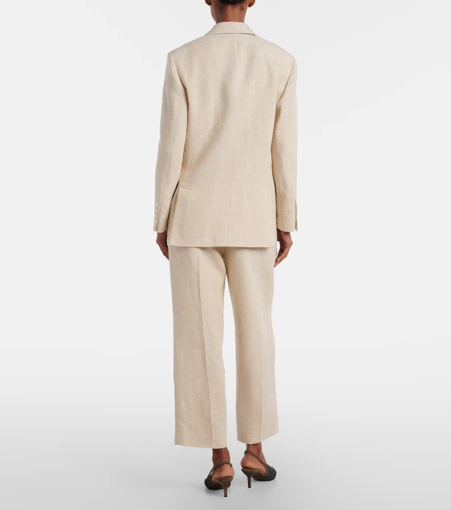 Cropped linen and silk-blend wide-leg pants