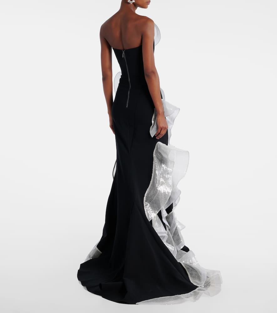 Refraction sequined ruffled gown