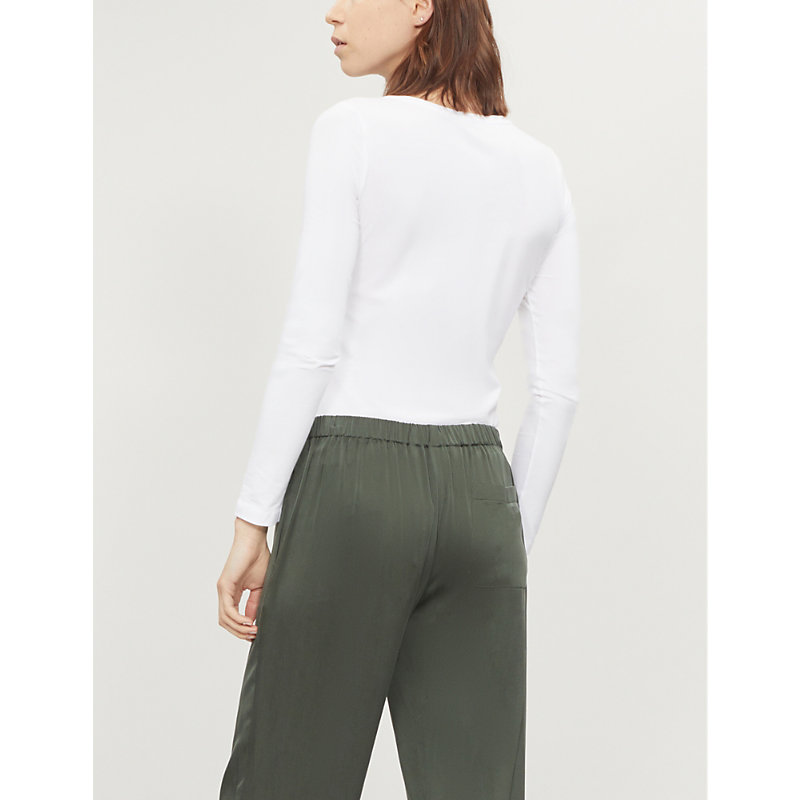 Womens White Essential Long Sleeve Stretch-cotton top
